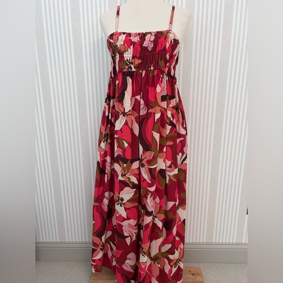 A New Day Women's Spaghetti Strap Smocked Dress Floral Red Size Medium - Picture 3 of 9